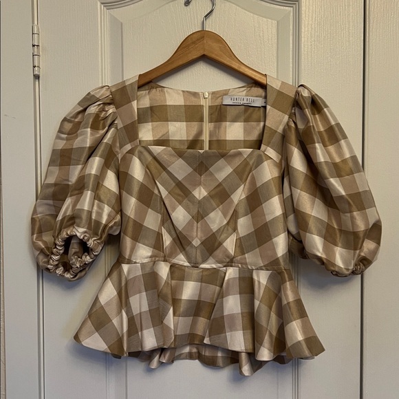 Plaid Puff Sleeve Peplum Top - Picture 6 of 12